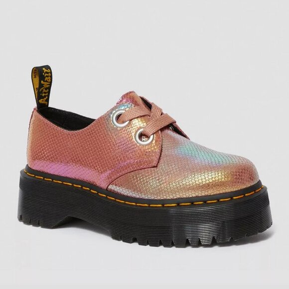 Dr. Martens Shoes - Dr Marten's - Holly Pink Iridescent Leather Platform Shoes, NWT Original box